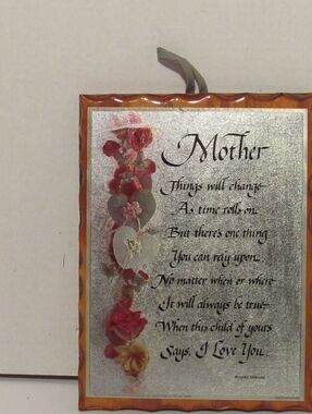 Regina Graham 1993 MOTHER POEM Carved Wood Gold-Silver Foil Lithograph, Folk Art